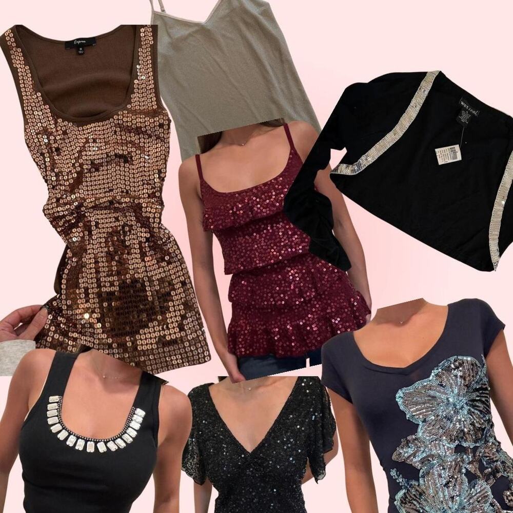 Y2k sequin top bubdle comes